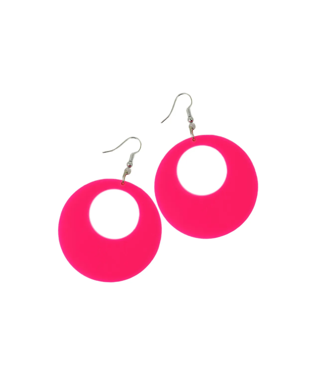 Neon Pink Circle Earrings 7x5cm