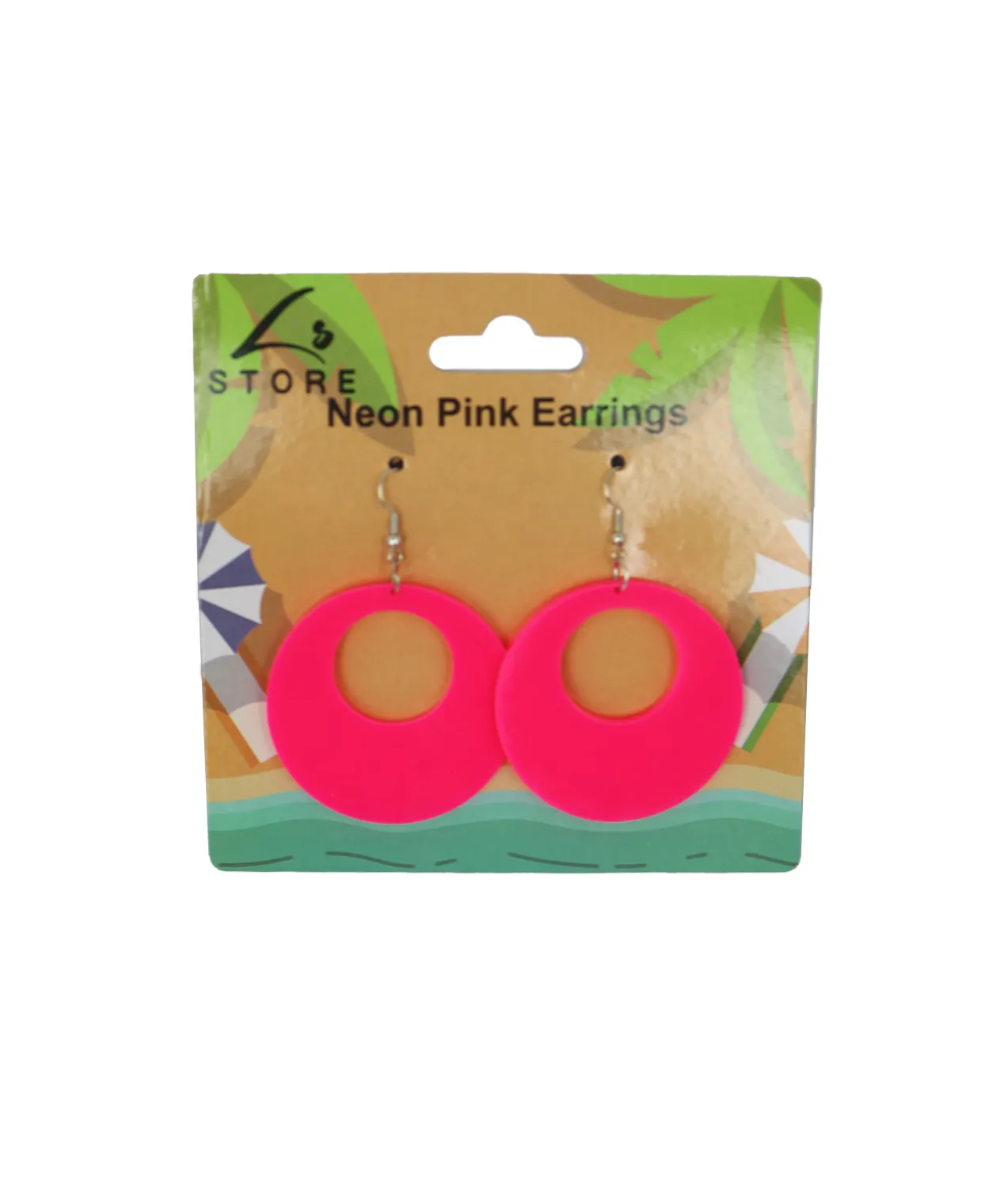 Neon Pink Circle Earrings 7x5cm