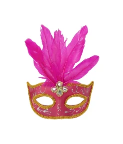 Neon Pink Half Mask With Feather