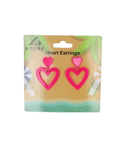 Neon Pink Heart Earrings 4.5×3.5cm