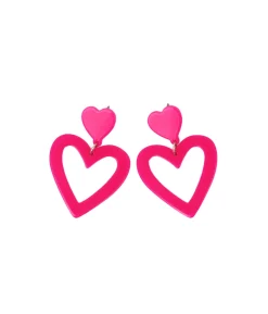 Neon Pink Heart Earrings 4.5×3.5cm