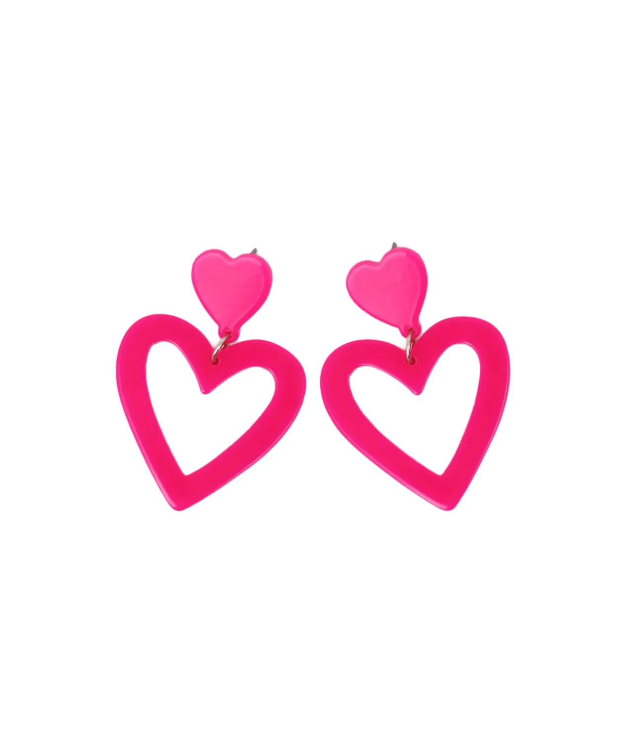 Neon Pink Heart Earrings 4.5×3.5cm