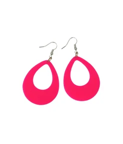 Neon Pink Oval Earrings 6.5×3.8cm