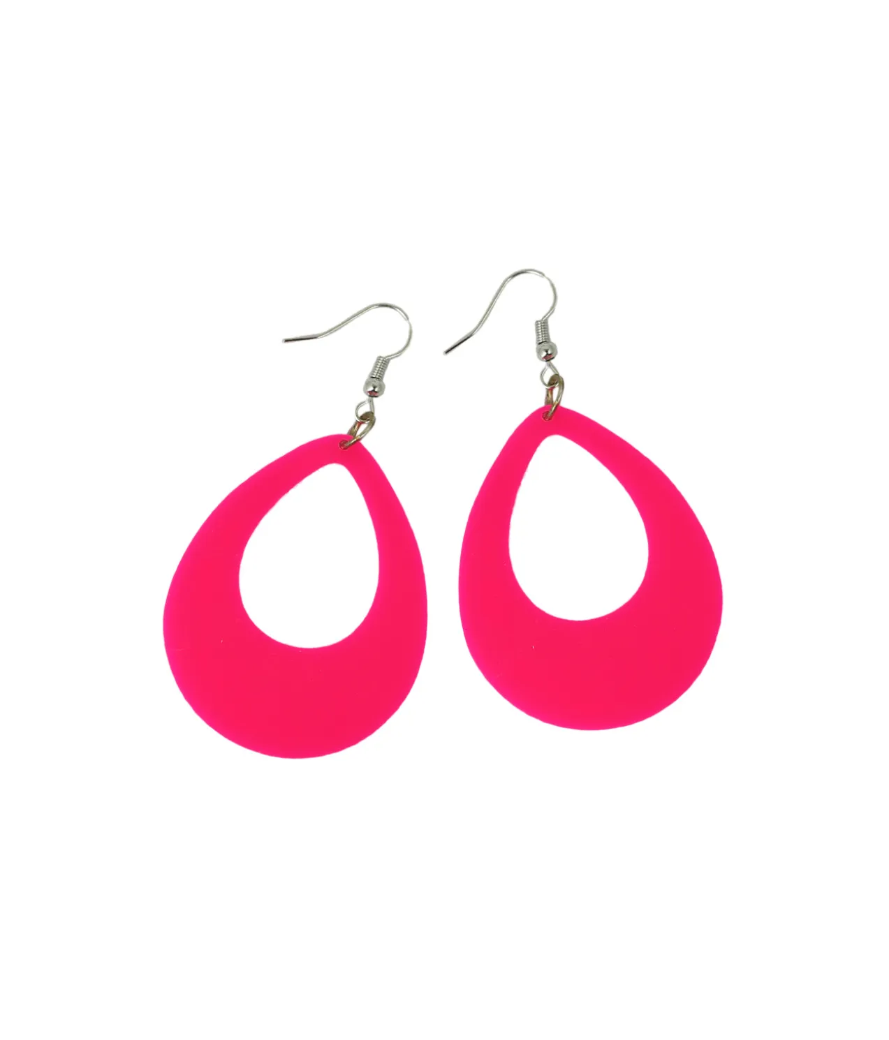 Neon Pink Oval Earrings 6.5×3.8cm
