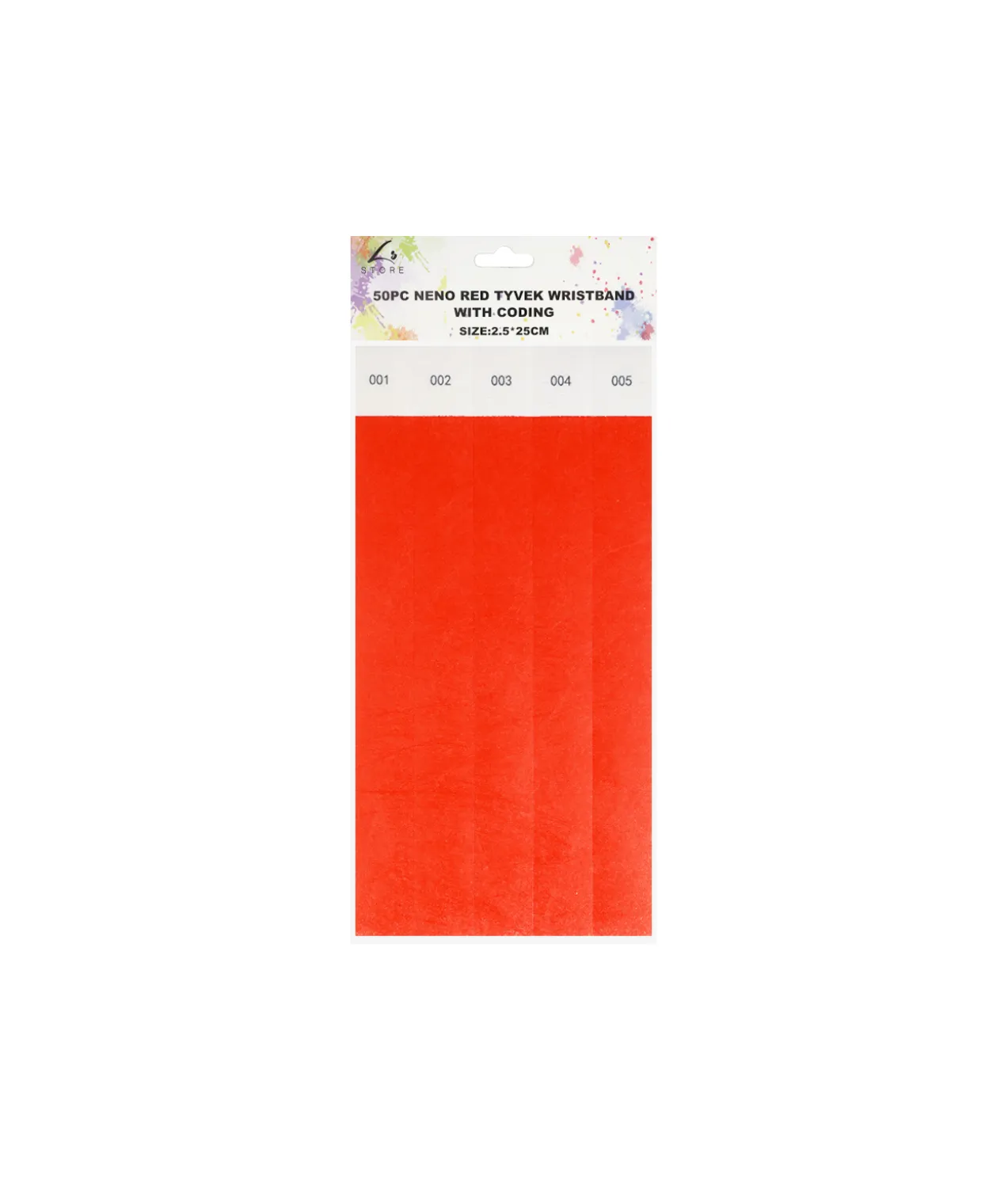 Neon Red Tyvek Wristbands With Coding 50pc