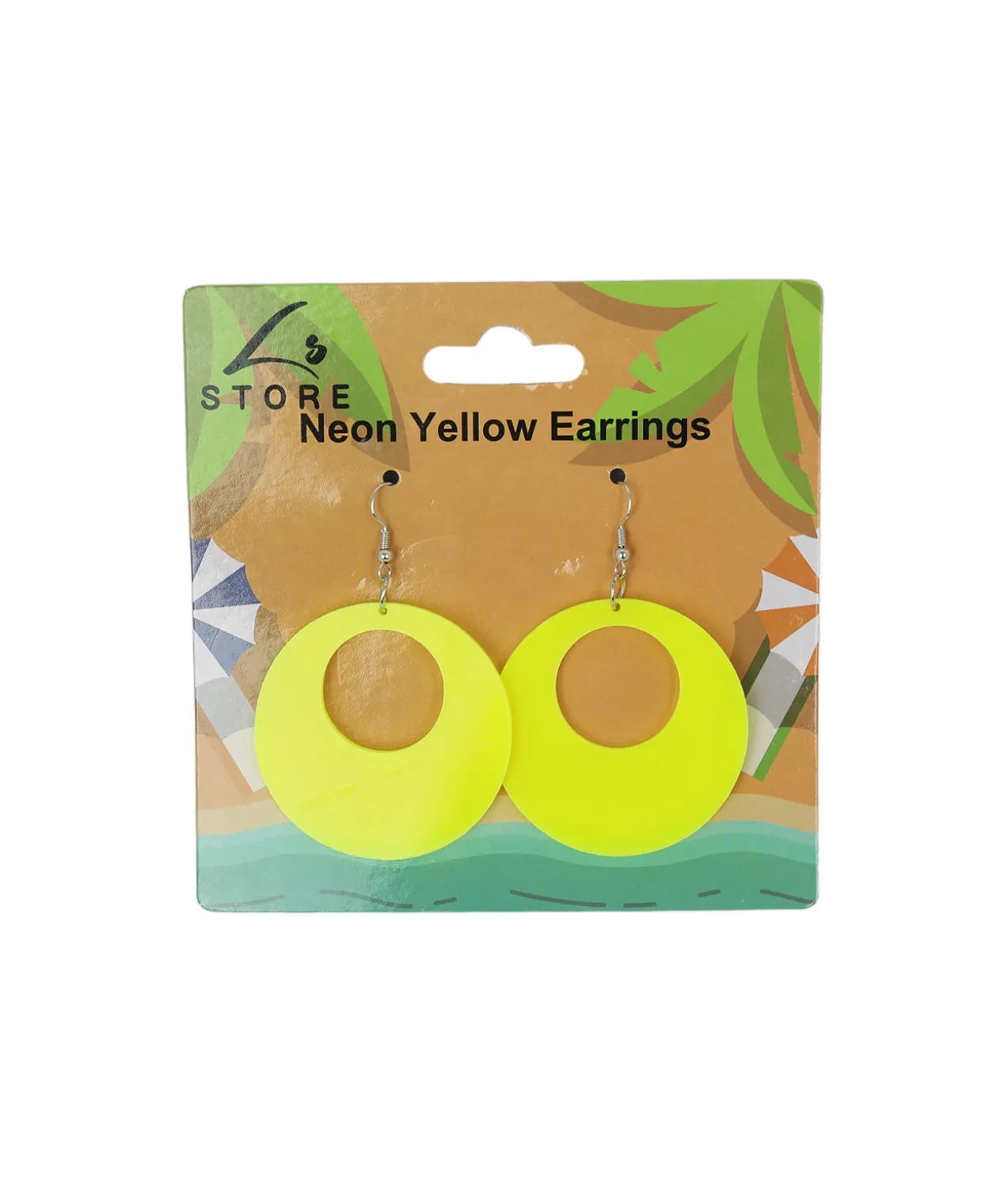 Neon Yellow Circle Earrings 7x5cm