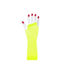 Neon Yellow Fishnet Long Gloves