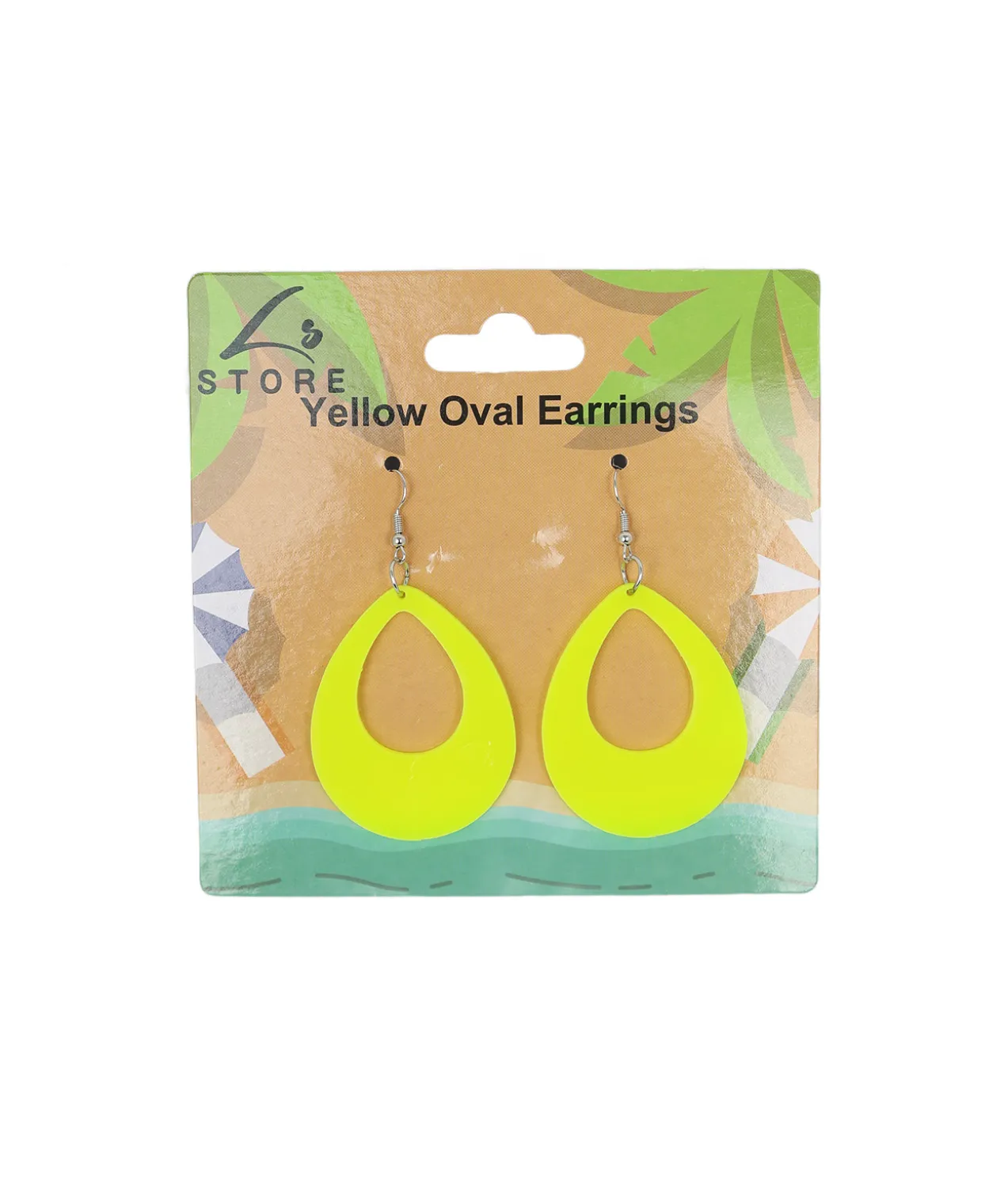Neon Yellow Oval Earrings 6.5×3.8cm
