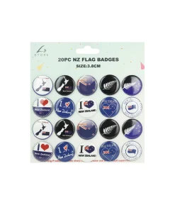 NZ Flag Theme Badges 3.8cm 20pk