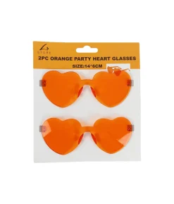 Orange Party Heart Glasses 14x6cm 2pc