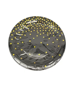 Paper Plate Black With Gold Dots 12pc x 9in