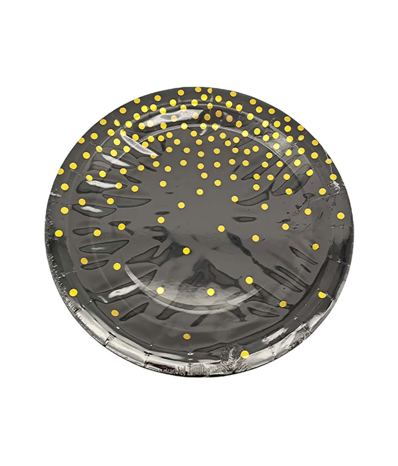 Paper Plate Black With Gold Dots 12pc x 9in