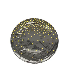 Paper Plate Black With Gold Dots 12pc x 7in