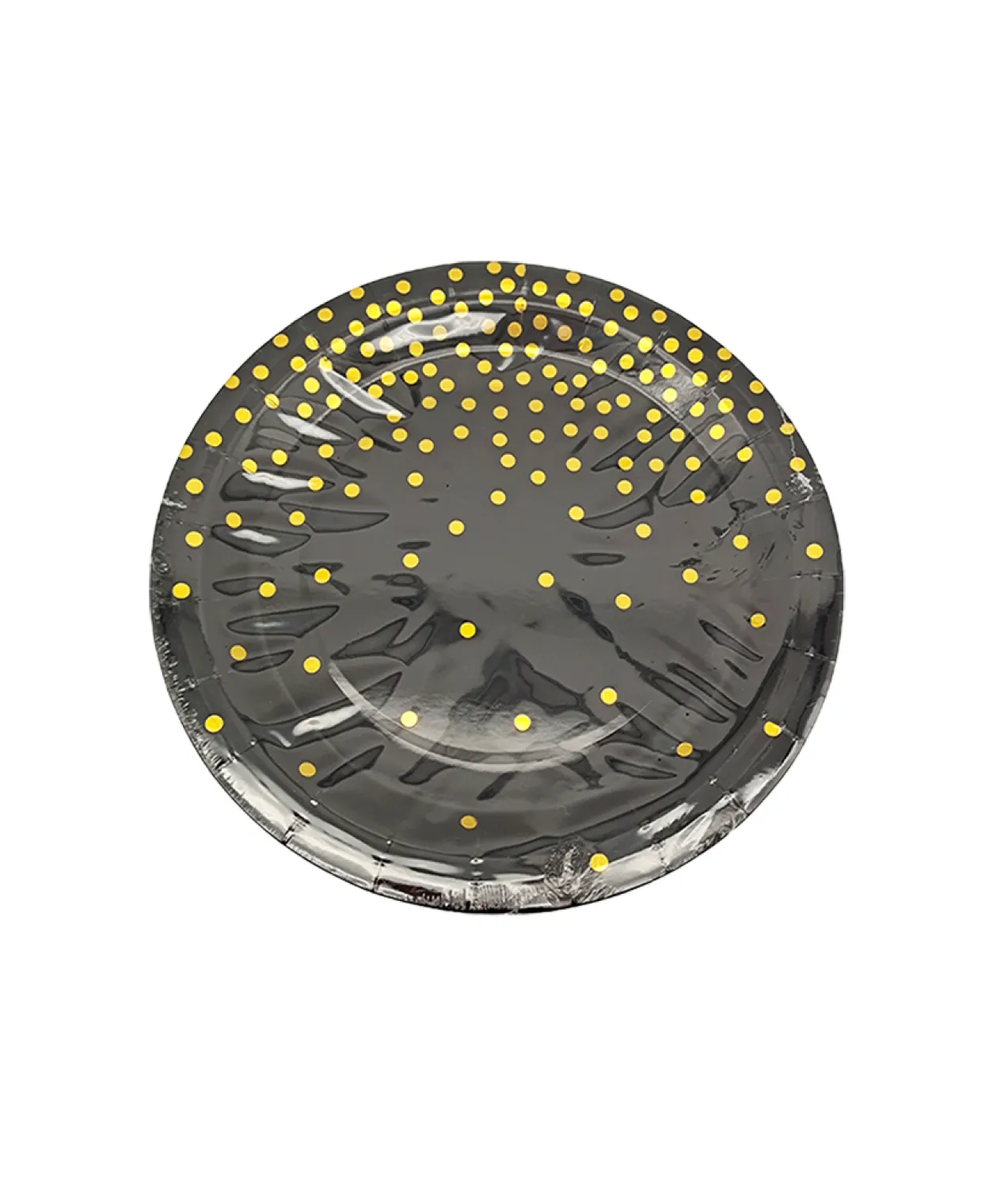 Paper Plate Black With Gold Dots 12pc x 7in