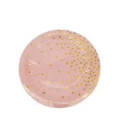 Paper Plate Pink With Gold Dots 12pc x 7in