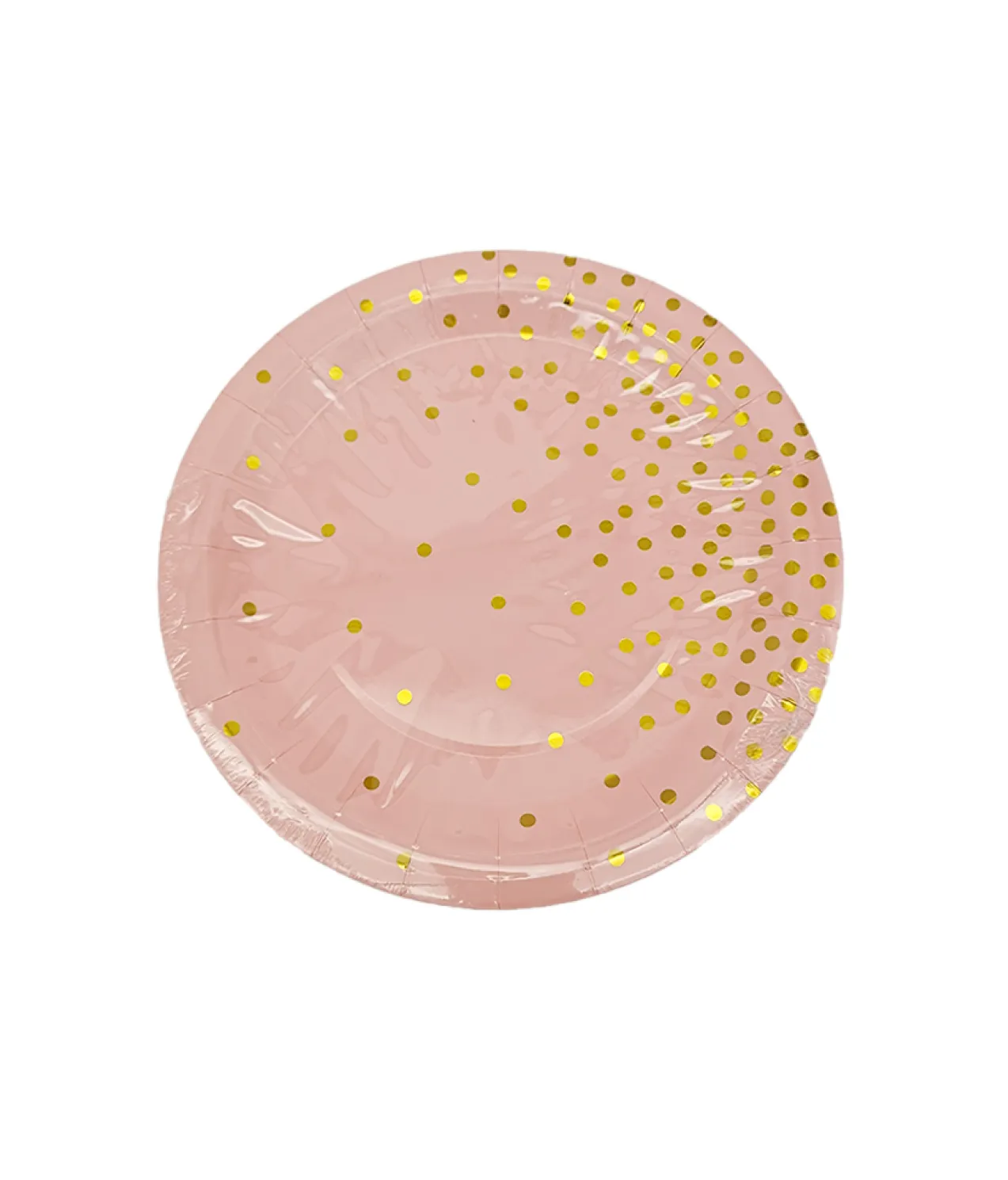 Paper Plate Pink With Gold Dots 12pc x 7in