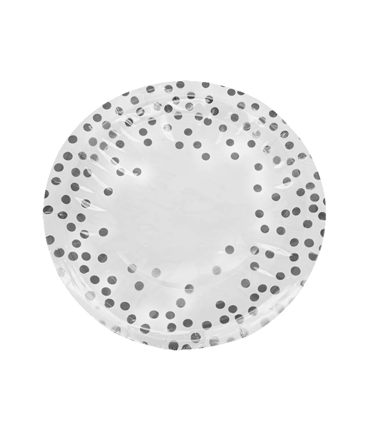 Paper Plate White With Silver Dots 12pc x 9in