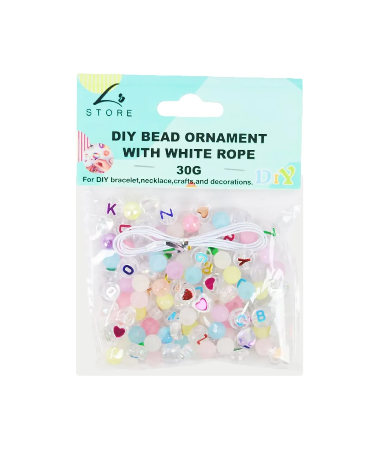 Pastel balls with Letter DIY Bead Ornament With White Rope 30g
