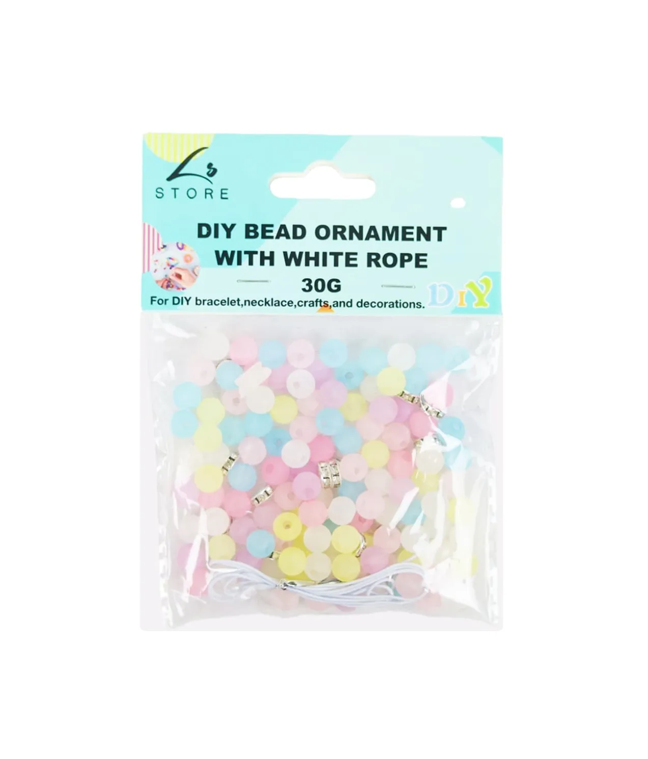 Pastel Small Balls DIY Bead Ornament With White Rope 30g