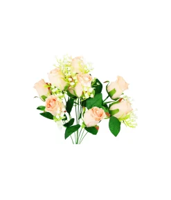 Peach Rose Bush 9 Heads 38cm