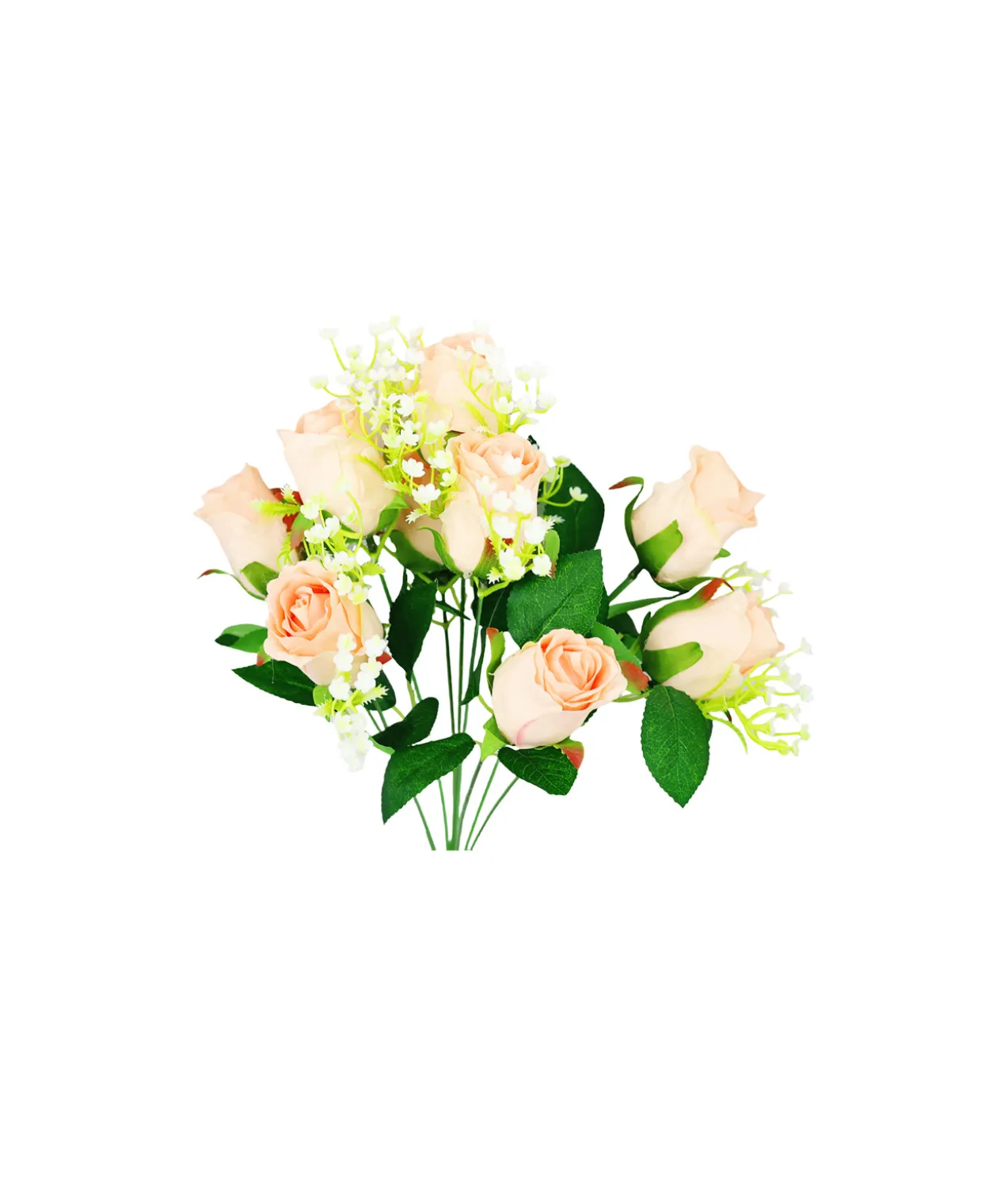 Peach Rose Bush 9 Heads 38cm
