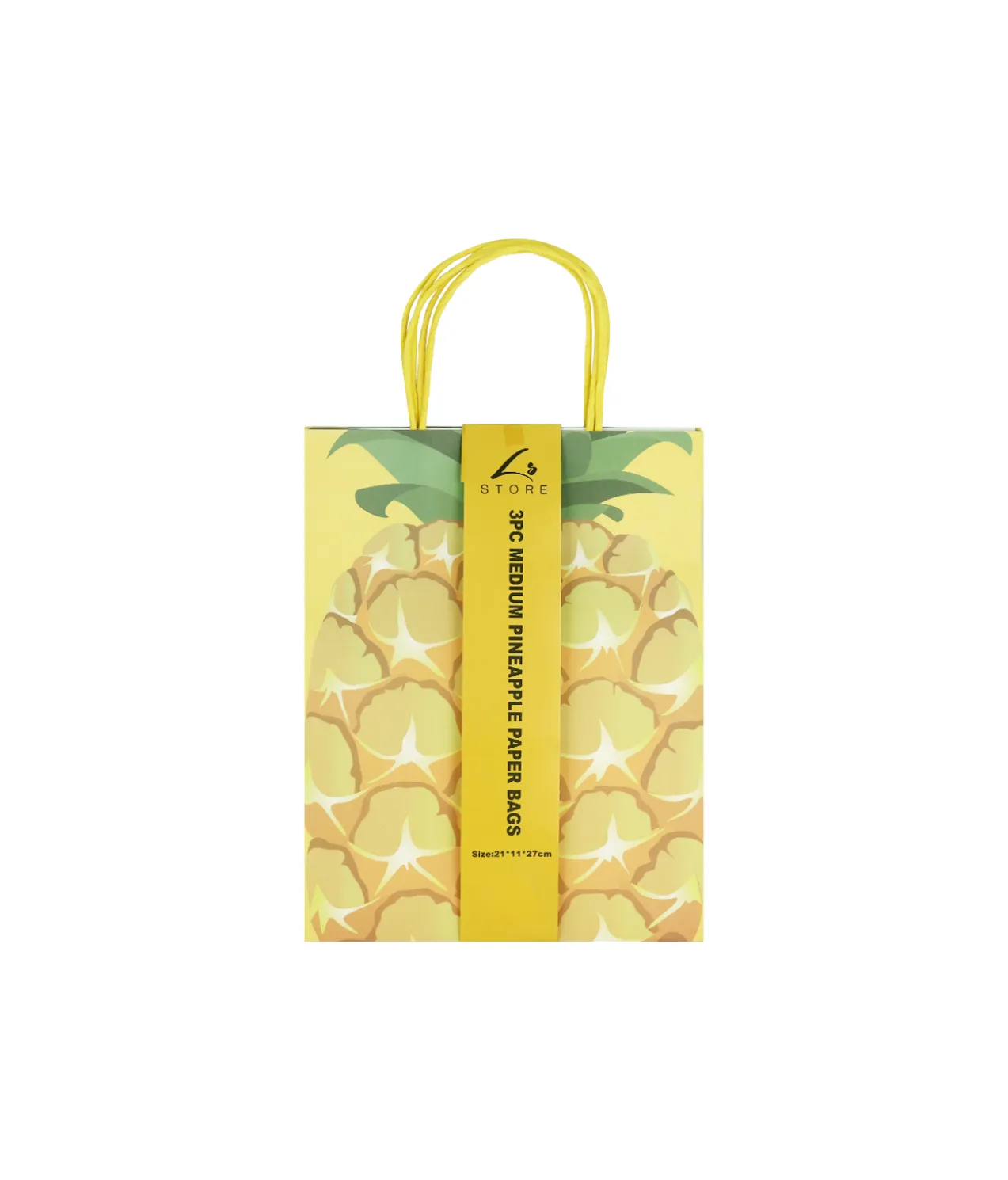 Pineapple Printed Paper Bags 27cm 3pk