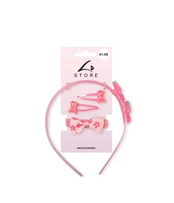 Pink Hair Accessories Set 4pc