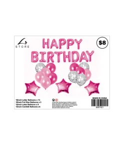 Pink Happy Birthday Balloons Assorted 28pc