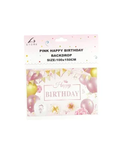 Pink Happy Birthday Banner Backdrop 100x150cm
