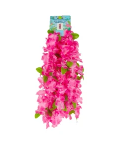 Pink Hawaiian Lei with Leaves 52.5x 6.5cm 5pc