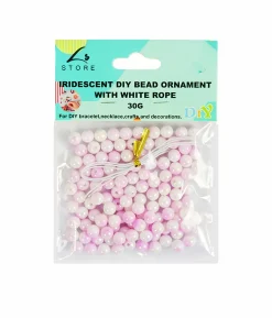 Pink Iridescent Pearl DIY Bead Ornament With White Rope 30g