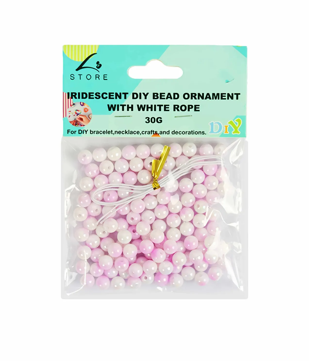 Pink Iridescent Pearl DIY Bead Ornament With White Rope 30g