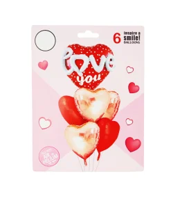 Pink & Red Hearts Love Foil Balloon 6pc