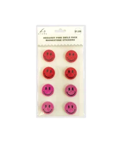 Pink Smile Face Rhinestone Stickers