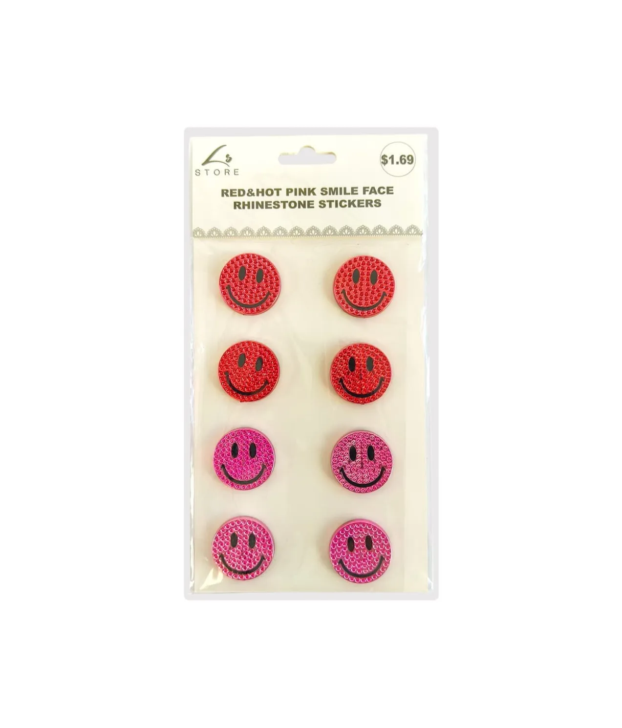 Pink Smile Face Rhinestone Stickers