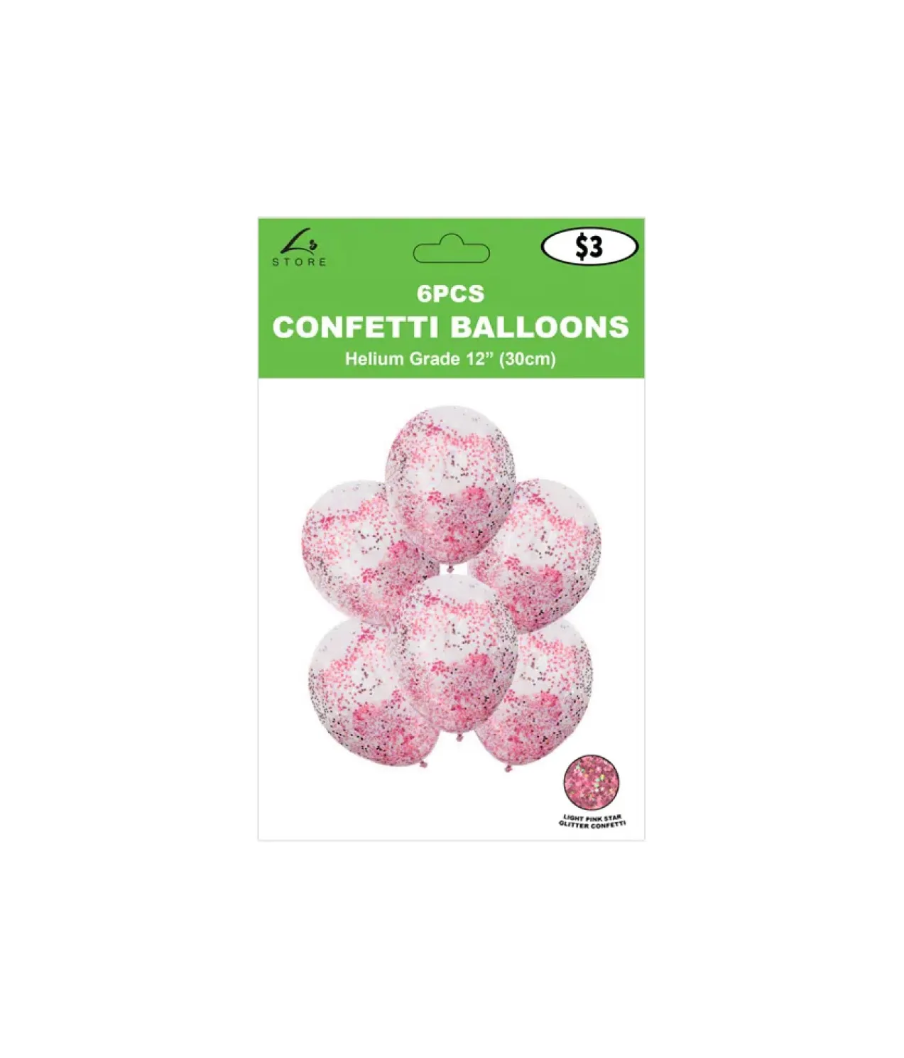 Pink Star Confetti Balloon 12inch 6pk