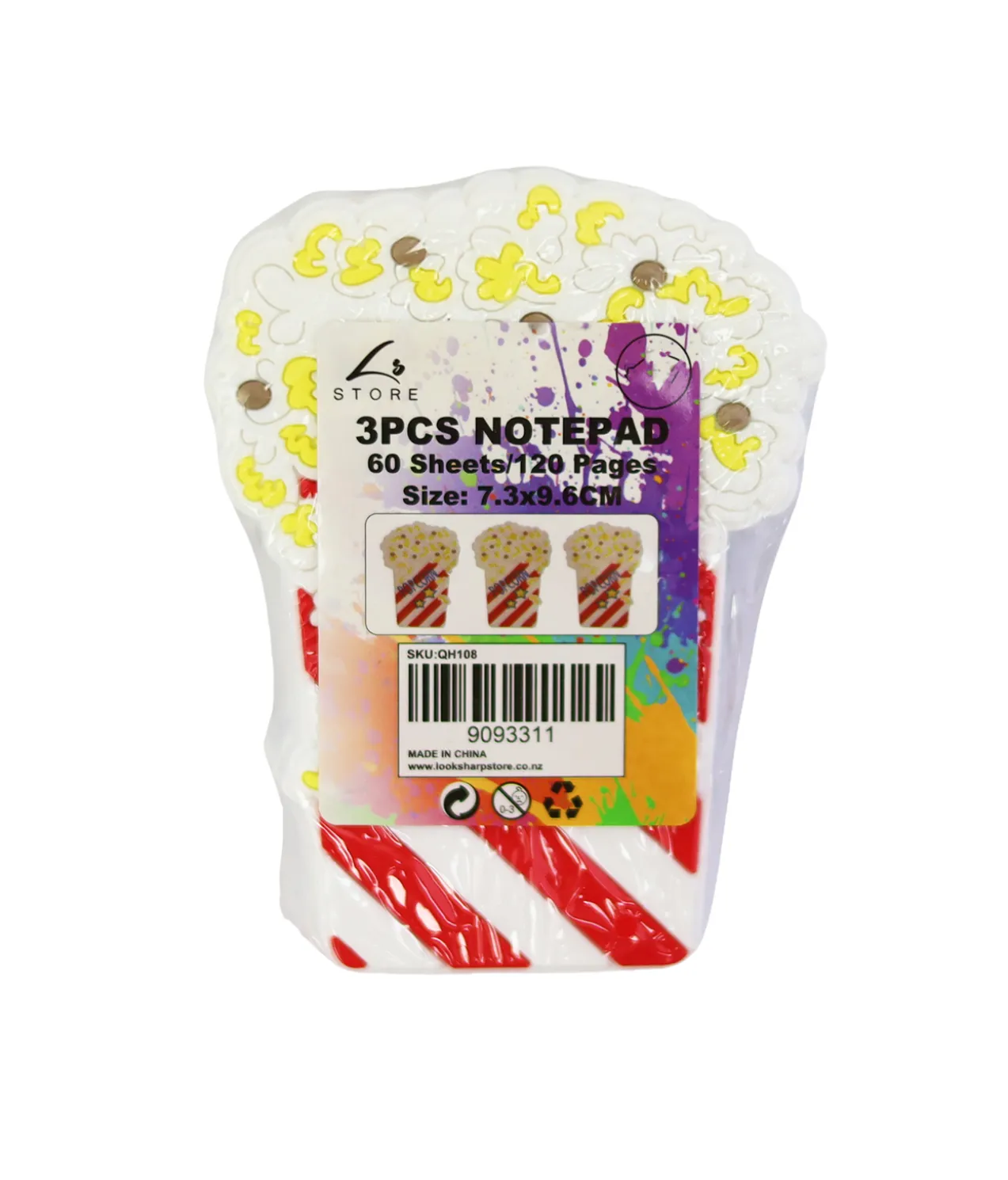 Pop Corn Notepad 60 Sheets 3pc