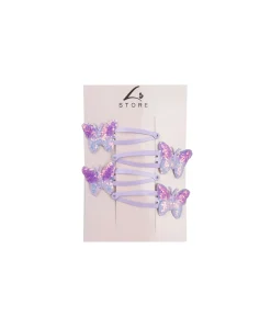 Purple Glitter Butterfly Shape Hair Clip Set 4pk