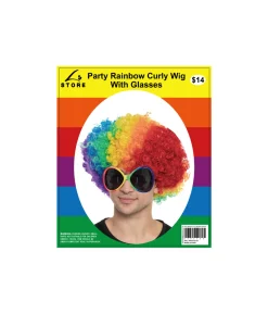 Rainbow Curly Wig With Glasses Party Set