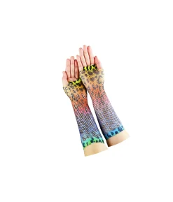 Rainbow Leopard Design Fishnet Gloves