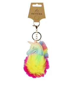 Rainbow Unicorn PomPom Keyring