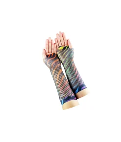 Rainbow Zebra Design Fishnet Gloves