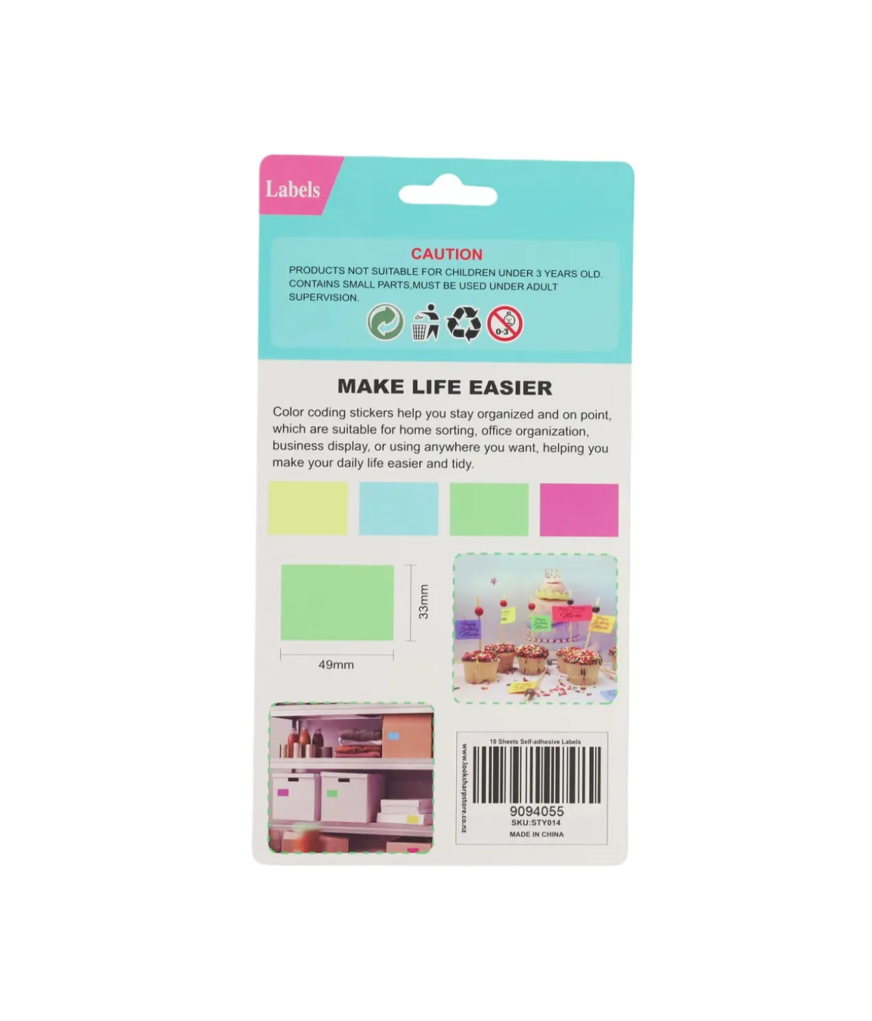 Rectangle Color Self Adhesive Labels Assorted 4.9 x 3.3cm 80pc