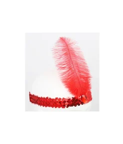 Red Flapper Headband with Feather