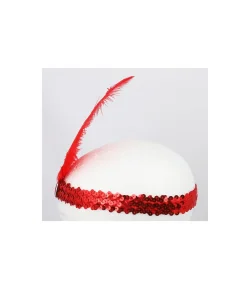 Red Flapper Headband with Feather