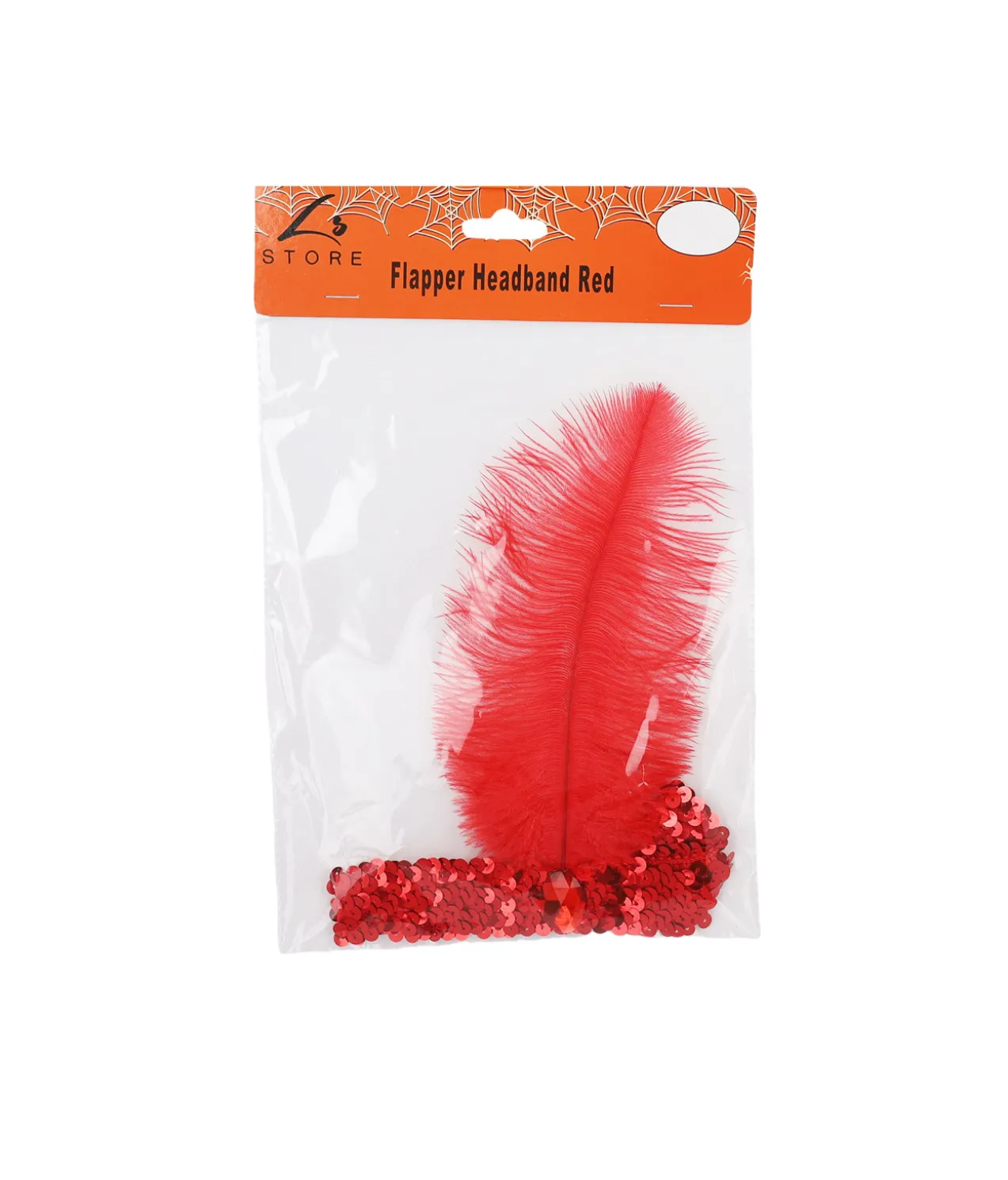 Red Flapper Headband with Feather
