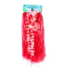 Red Flowered Hawaiian Grass Skirt Set 5pc