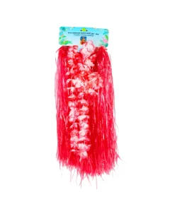 Red Flowered Hawaiian Grass Skirt Set 5pc