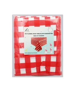 Red Gingham Flannel Tablecloth 3pc
