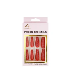 Red Glitter Press On Nails 24pc